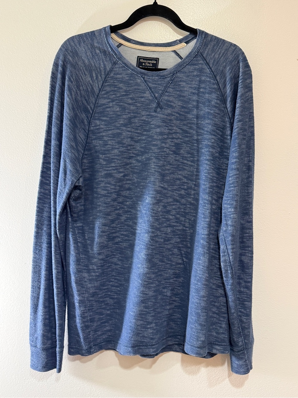 Abercrombie Fitch Y2k Mens Size L Blue Slub Marl Knit Raglan Long Sleeve Shirt